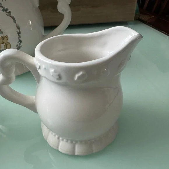 {Enesco Precious Moments} Christmas Happy Holly Days Stoneware Teapot Set 1994 - Picture 3 of 15